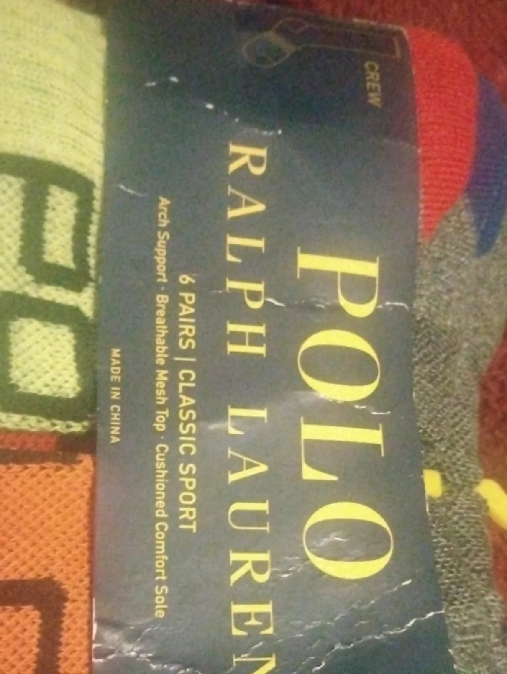 Polo by Ralph Lauren Gray Crew Socks with Neon Yellow, Orange & Blue Accents